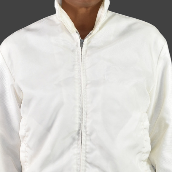 Vintage California White Matte Satin Bomber Jacket Faux Fur 70s Zip Front Small - Picture 4 of 15